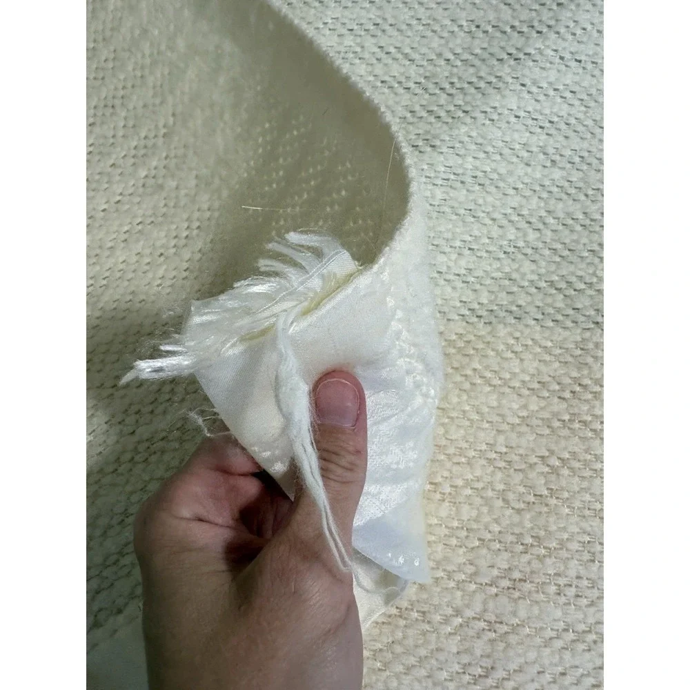 Vintage‎ Medium Creme Blanket Acrylic Satin Trim Made in USA 88